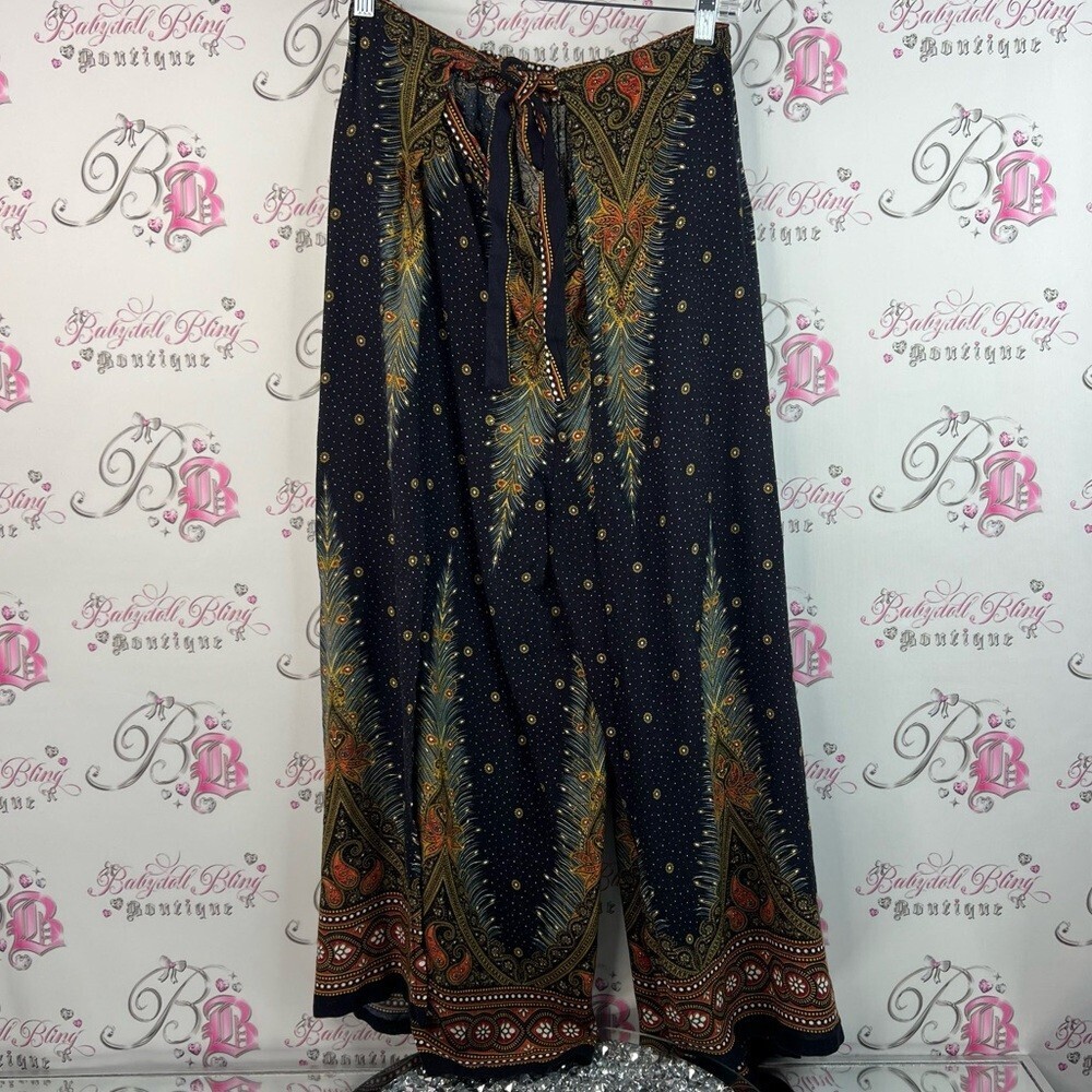 Pants wide leg flowy flare Thailand Bohemian Wide-Leg Pants with Paisley Print